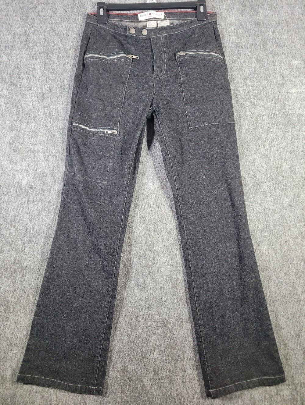 Vtg Tommy Hilfiger Jeans Womens 4 Faded Black Gray Cargo Zipper Flare Y2K 90s